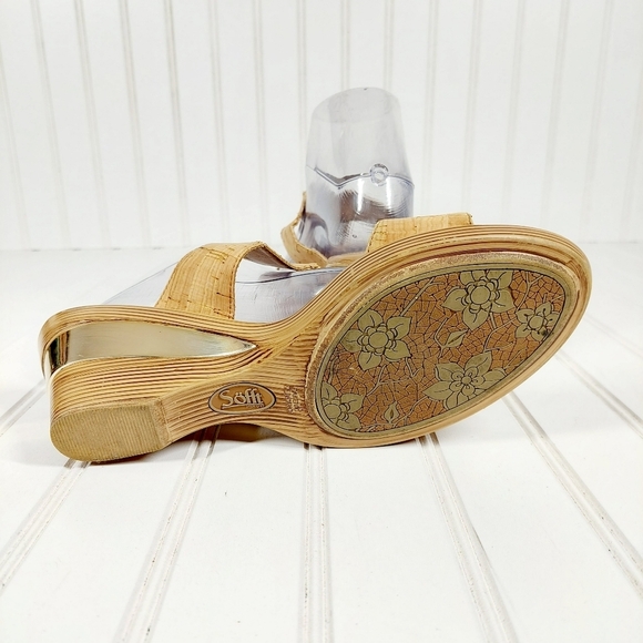 SOFFT Wedge Cork Tan Gold Accents Ultra Comfy Slip On Slide Sandals A429 - Picture 13 of 14